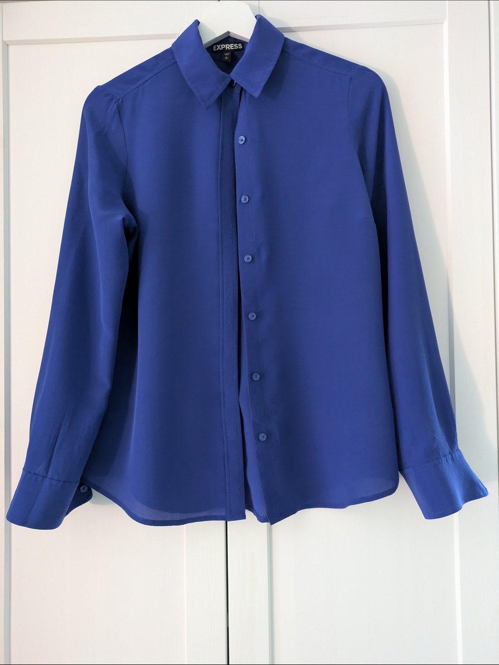 100% Silk Express Sapphire Blue Button-Down Shirt Size S Minimal|Office|Capsule